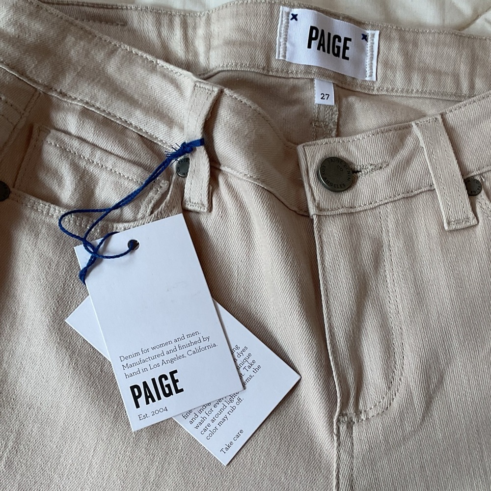 Paige Denim Cara Color Block Beige Ivory Ankle Zip Jeans Size 27 - Picture 10 of 10